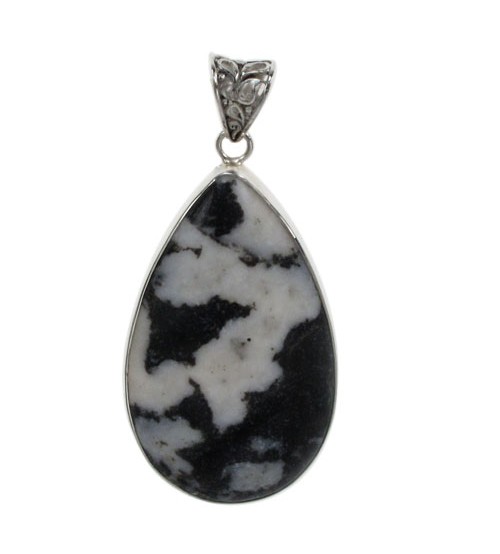 Teardrop Zebra Stone Pendant, Sterling Silver